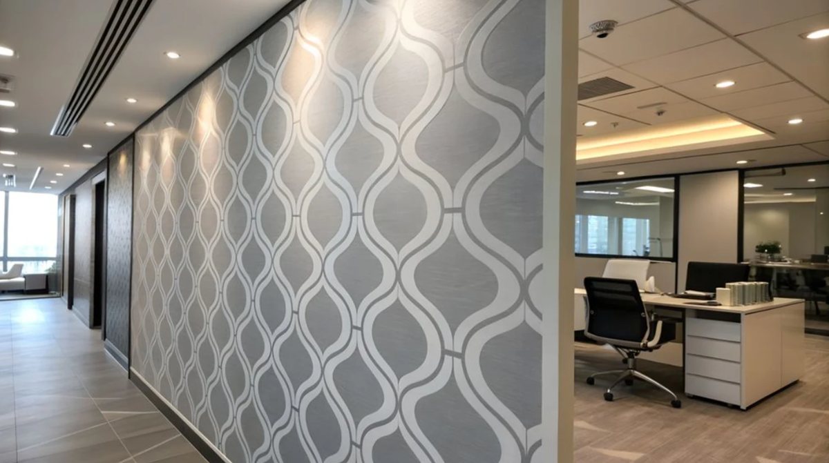 wall covering installation in an office corridor, past project by Roger's Handyman Services, Ellicott City MD handyman